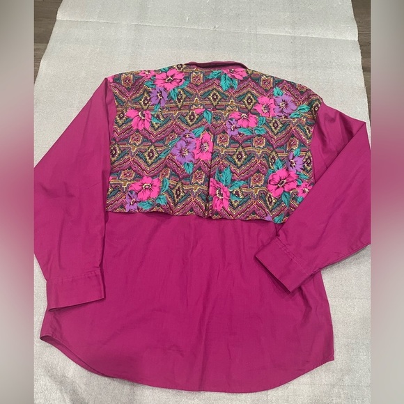 [L]VTG Wrangler Women Western Pink Floral Concho Tassel Cowgirl Button Shirt - Picture 6 of 6